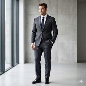 Murano Collezion Slim Fit Men's Grey/Brown Wool Suit 44L Jacket 38W Pants Work